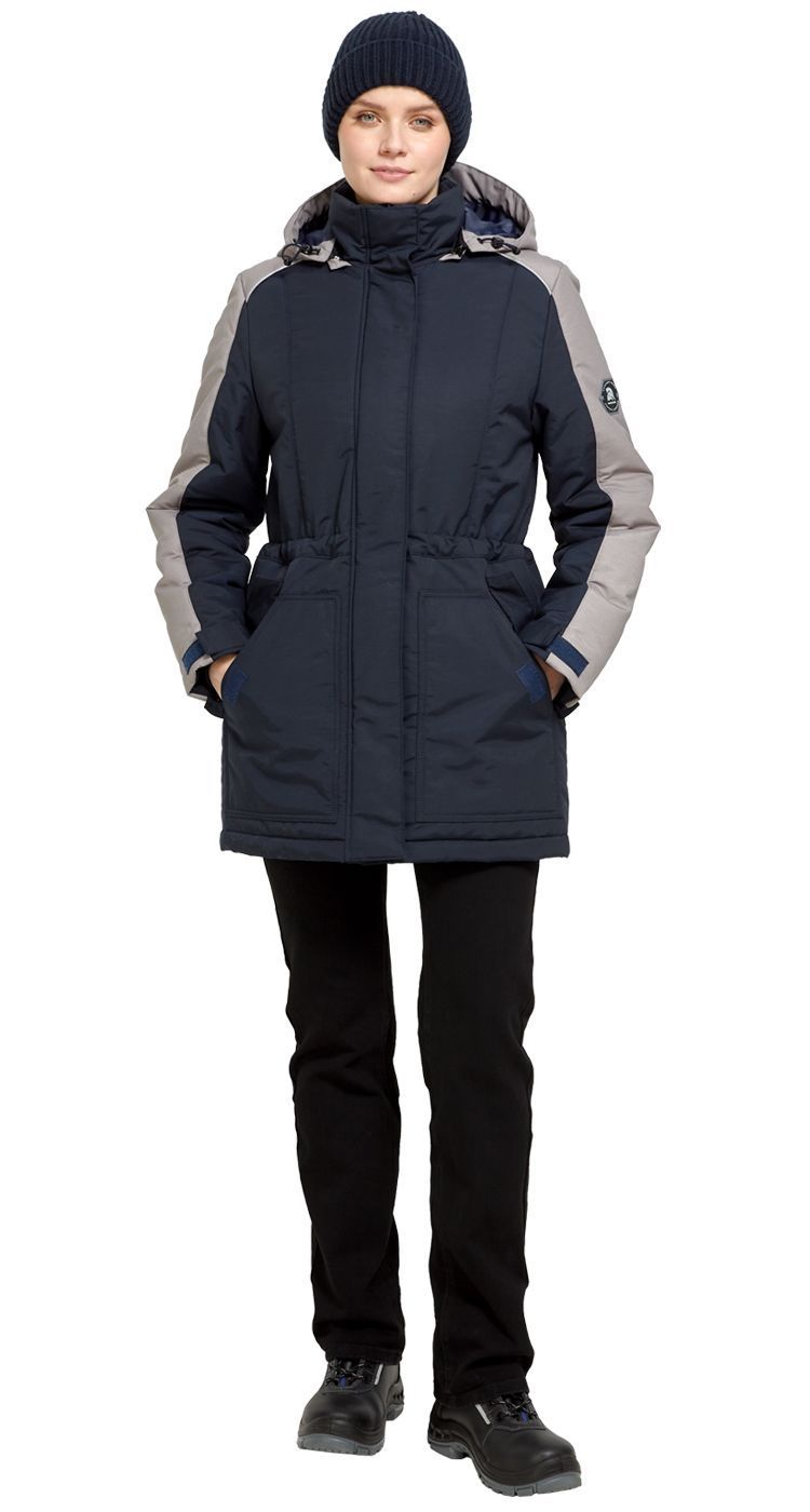 Куртка женская утепленная рабочая Альфа синяя с серым