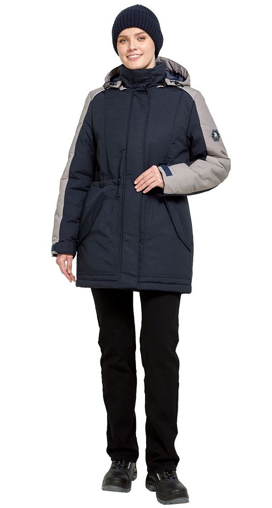 Куртка женская утепленная рабочая Альфа синяя с серым