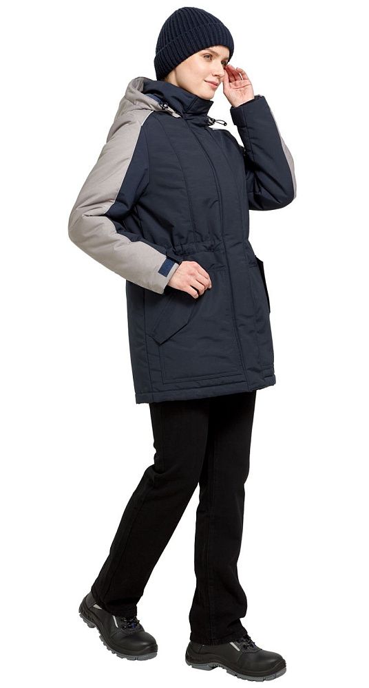 Куртка женская утепленная рабочая Альфа синяя с серым
